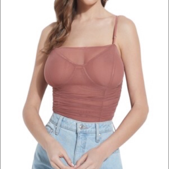 GUESS Marciano Pati Mauve Pink Mesh Bodysuit Top - Size XS, 0 - Picture 3 of 3